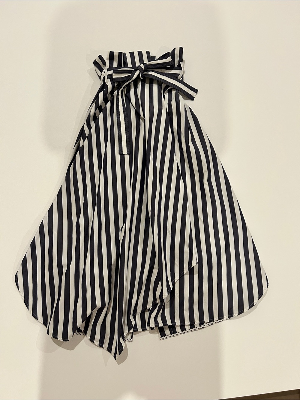 Weekend Max Mara Black and White Vertical Stripe Circle Skirt with Waist Tie